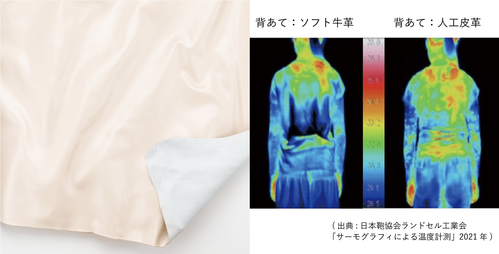 やわらかく蒸れにくいソフト牛革イメージ